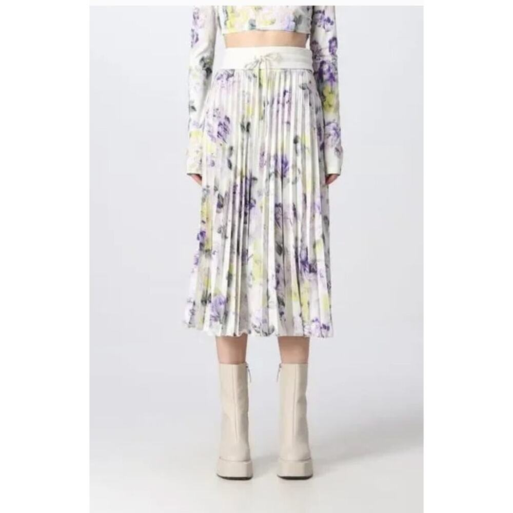 OFF WHITE Virgil Abloh Sz 36 Floral Pleated Midi Satin Plisse Skirt NWT